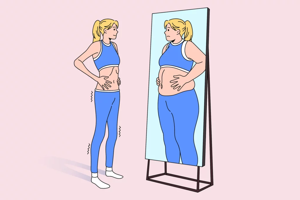thin girl at the mirror eating disorder